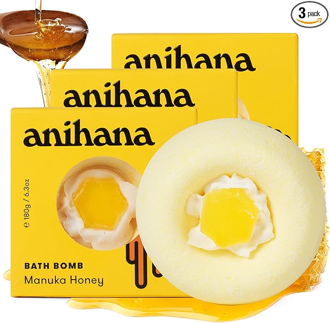 ANIHANA Bath Bombs with Coconut Oil, Paraben Free, Hand-Crafted Luxury Fizzers, Refreshing Manuka Honey Scent, 6.3 oz Each, 3 Pack