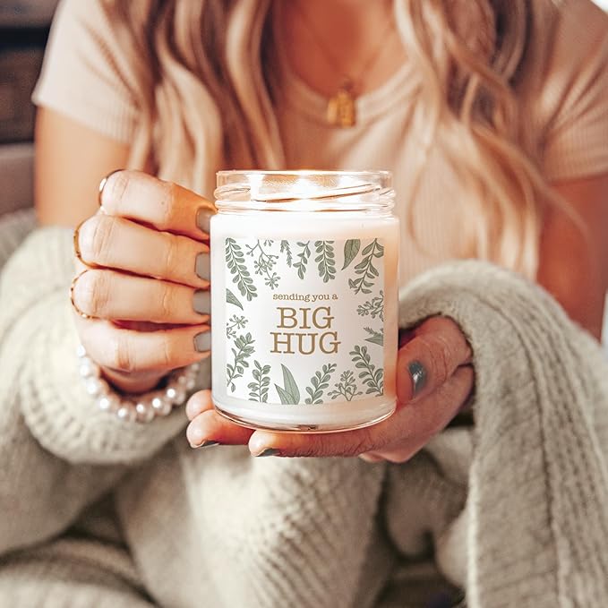 ThreeKin Scented Candles for Home, Sending You a Big Hug, Relaxing Aromatherapy Gifts for Women with Lavender Essential Oils, Natural Soy Wax Blend, Long 65-Hour Burn, Gifts for Mom, Friends, 9 Oz