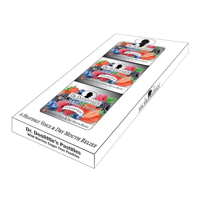 DOOLITTLE Dr Sugar Free Soft Fruit Pastilles for Voice and Throat Gift Set, Wild Berries Flavor, 2.12 Ounce Tin, Approximately 25 Count Package, 3 Tin