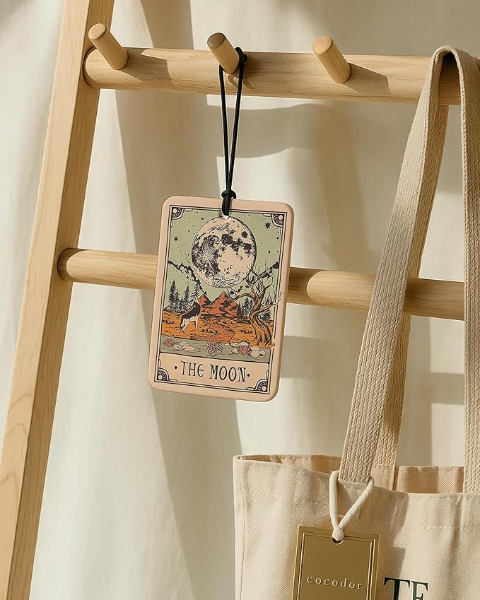 Boho Retro Tarot Card Car Air Freshener 4 Pcs, the Star Sun Moon Lovers Hanging Air Freshener for Cars Closet Drawer Books, Tarot Lovers Gifts Car Accessories Mirror Decor for Women