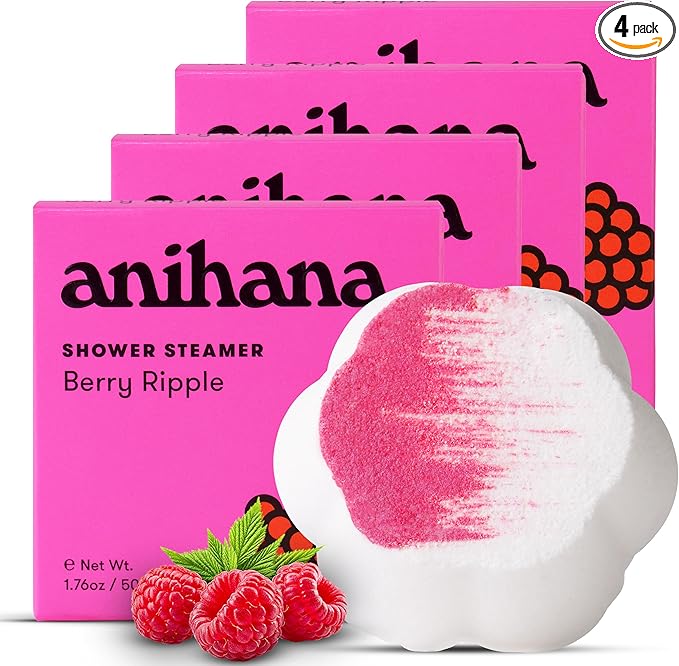 ANIHANA Shower Steamers 4 Pack, Paraben Free, Cruelty Free, Refreshing Berry Ripple Scent, 1.76 oz Each