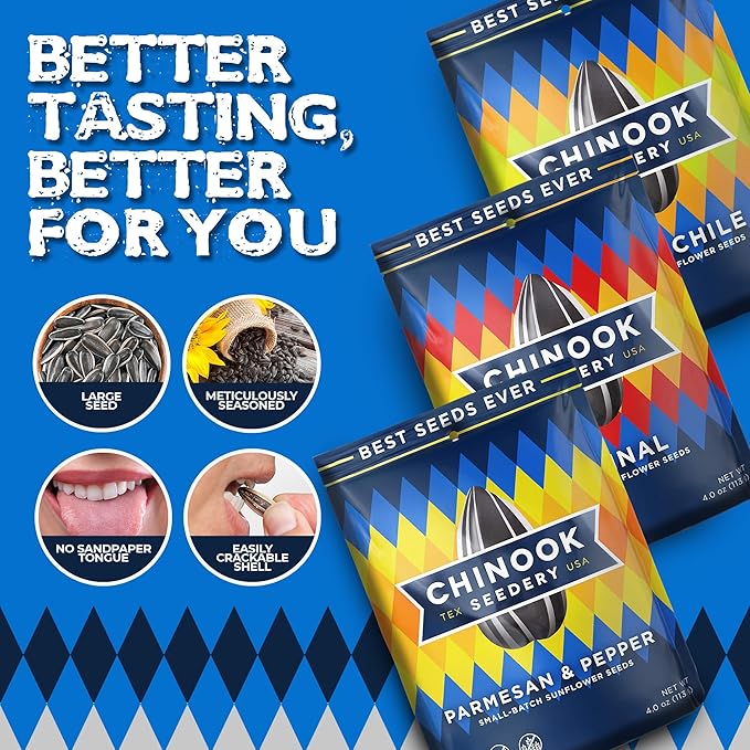 Chinook Seedery Roasted Sunflower Seeds - Jumbo Seeds Keto Snacks - Best For Snack Packs - Gluten Free, Non GMO Snack Food Gifts - 4 Ounce (Pack of 3) - Chinook Faves Variety Pack