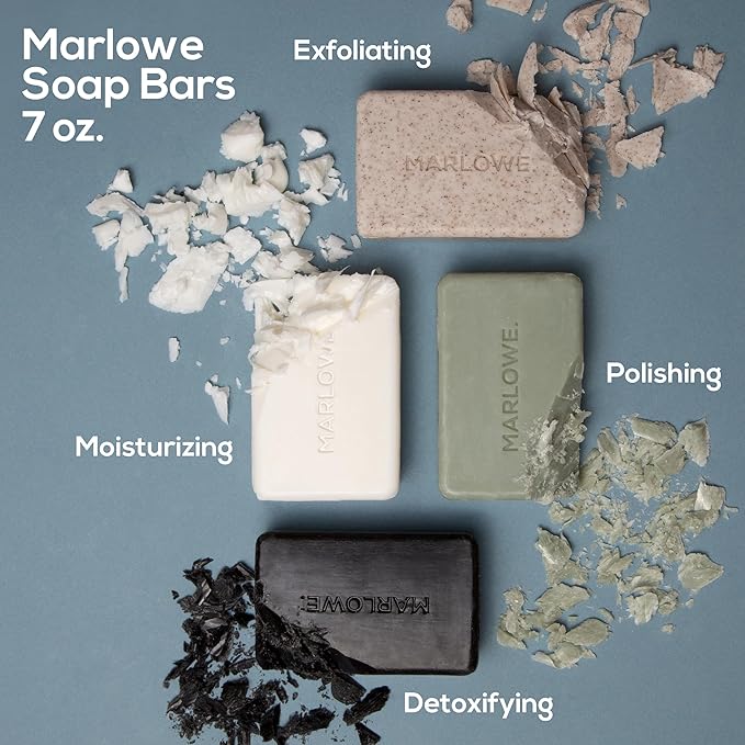 MARLOWE. No. 106 Charcoal Soap 7 oz, Body Bar Soap for Men, Cleansing, Purifying & Hydrating with Natural Extracts, Shea Butter, Olive Oil & Green Tea Extracts, Fresh Woodsy Scent