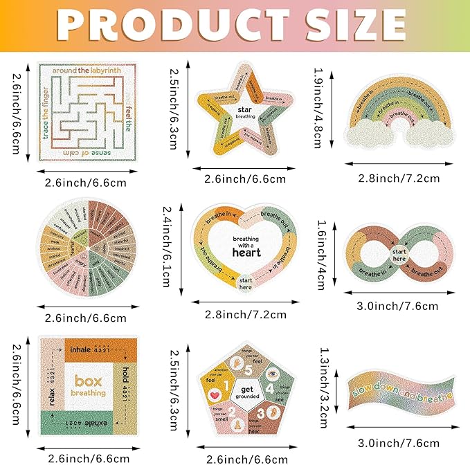 Libima 72 Pieces Anxiety Sensory Stickers Textured Stickers Fidget Mindfulness Sticker School Counselor Supplies Adult Sensory Items Anxiety Relief, 9 Styles (Vintage Color)