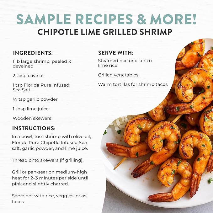 FLORIDA PURE Chipotle Pepper Sea Salt - Smoky, 80+ Mineral Salt, Natural, Unrefined, Non Iodized - for Baking, Cooking, Seasoning & Enhancing Taste - Flaky Sea Salt (4.5 oz Jar)