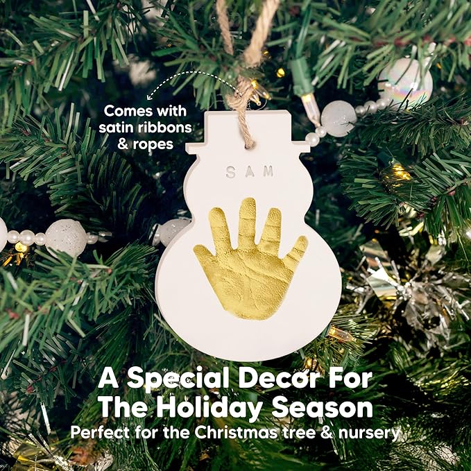 Baby Hand and Footprint Kit - Personalized Newborn Footprint Ornament, Clay Handprint Keepsake, Easy DIY Dog Paw Print Kit, Baby Shower Gifts for Boys, Girls, New Mom Gifts (Snow)