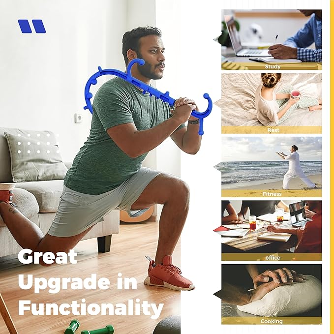 Back and Neck Massager-Trigger Point Massage Tools for Pain Relief and Self Massage Hook Cane- Handheld Body Deep Tissue Shoulder Leg Feet Massager Stick Gift for Men & Women-Blue