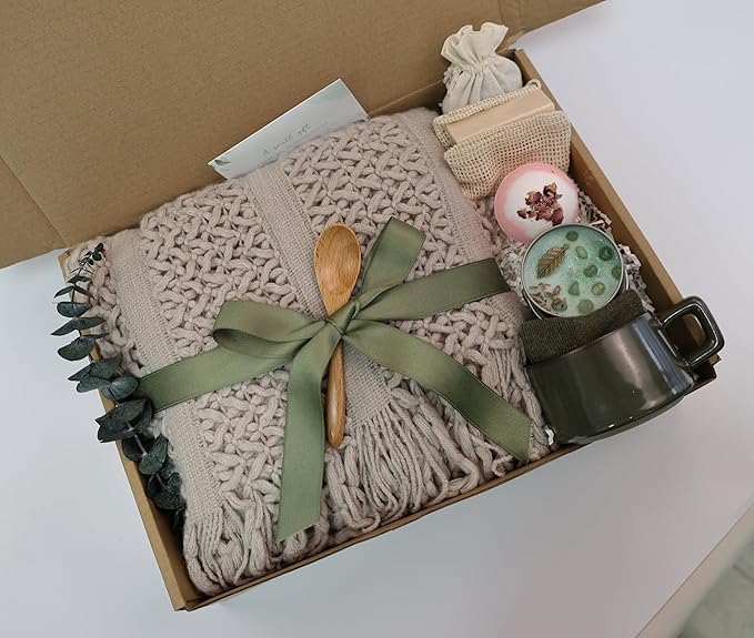 Get Well Gift Baskets for Women&Men - Self Care Package/After Surgery, Sympathy/Relaxation Gifts, Thinking of You/Grief/Bereavement/Miscarriage/Thank you Gifts for Women (Green)