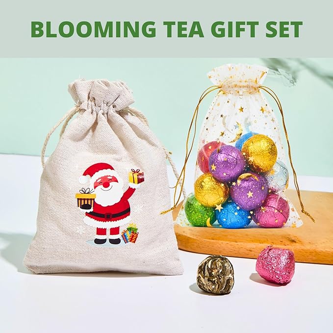 10 Assorted Blooming Flower Tea Balls Gift Set| Handmade Herbal Flowering Tea Balls Variety Individual Packing| Blooming Green Teas with Flowers for Teas Lovers, Anniversary, Valentine, Birthday (Star & Moon Bag)