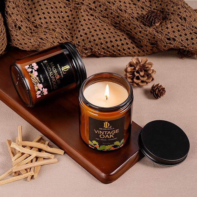 Scented Candle Set, Men Candle Set, Candles for Home Scented Gifts, 4Pack 28oz Soy Candles, Scents of Lemon Eucalyptus/Moroccan Amber/Magnolia & Sandalwood/Vintage Oak