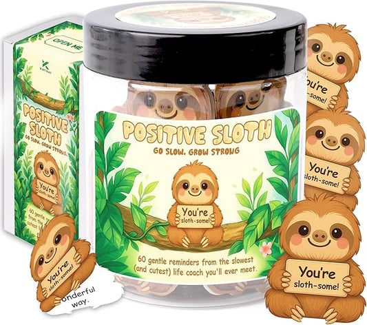 Positive Sloth Jar – 60 Affirmation Cards For Women, Girls - Mental Health & Stress Relief Support Gift, Sloth Gifts For Women, Coworker, Teen Girl Gifts Trendy Stuff