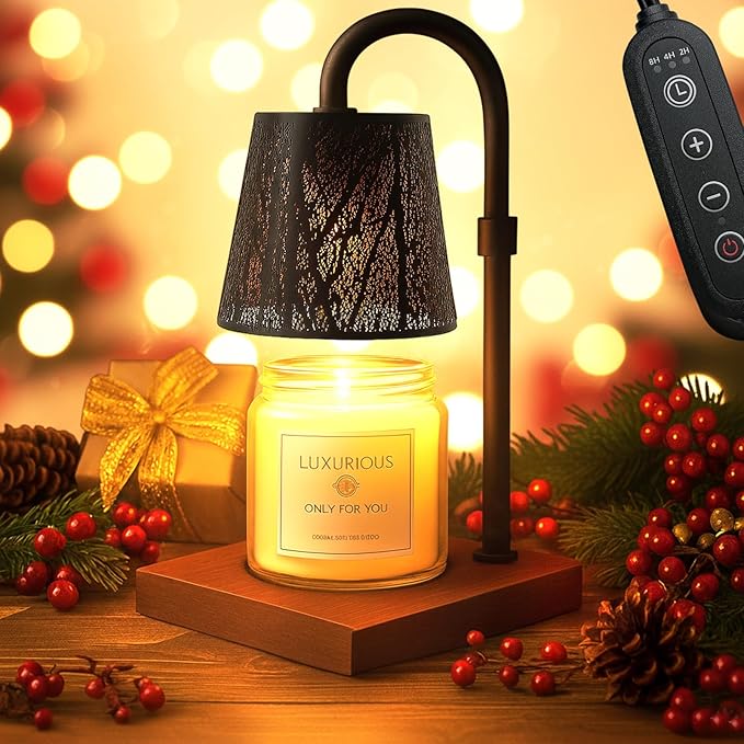 Candle Warmer Lamp with Timer & Dimmer, Adjustable Height Flameless Wax Melt Warmer for Jar Candles, Birthday Gifts for Mom Women Men Friend Sister, House Warming Gift New Home Decor (Black)