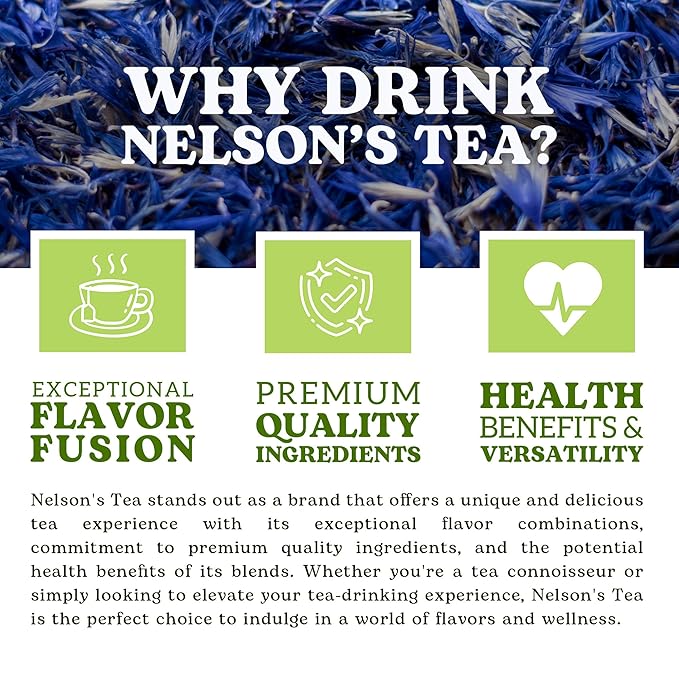 Nelson's Tea Cornflower Petals - Dried Blue Cornflower (Centaurea Cyanus) for Tea Blends, Latte, Smoothie, & Bath Salts (2 oz.)