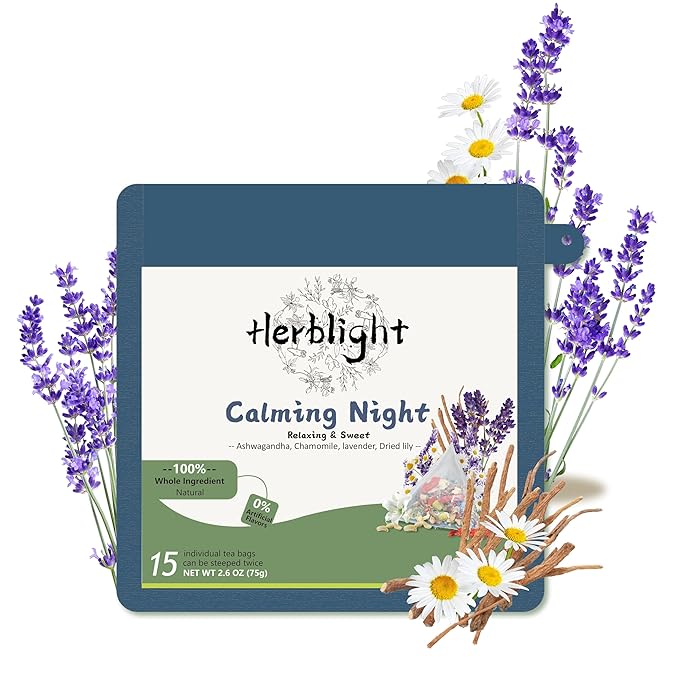 Nighty Night Extra Tea, Extra Strength Sleep Tea with Organic Ashwagandha, Chamomile & Lavender, Caffeine-Free Natural Herbal Tea for Bedtime, 15 Tea Bags(1 Pack, Chamomile)