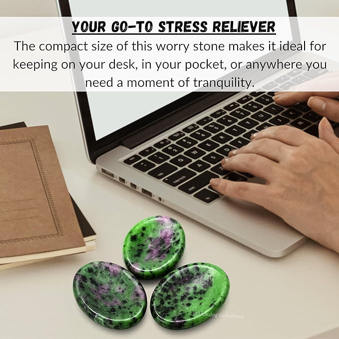Amazing Gemstone Ruby Zoisite Worry Stone Crystals and Healing Stones - Worry Stones for Stress Relief Gifts - Piedra Crystal Fidget for Meditation, Relaxation - Unique Stocking Stuffers