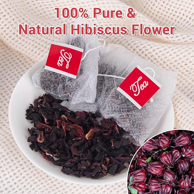 Hibiscus Tea Bags, 100% Natural Hibiscus Flowers Herbal Tea Supports Heart Health, Boosts Immune,Caffeine Free, Non-GMO, No Sugar(1 Pack/50 Bags)