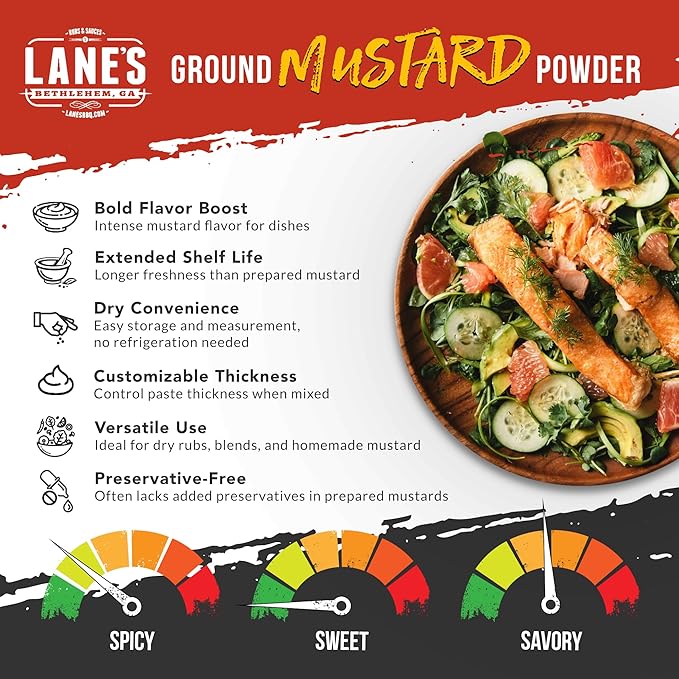 Lane's Ground Mustard Powder, All-Natural Ground Dry Mustard Powder, Perfect for Meats, Fish & Sauces Ground Mustard Seed Powder, Made in USA, 6.5 Oz