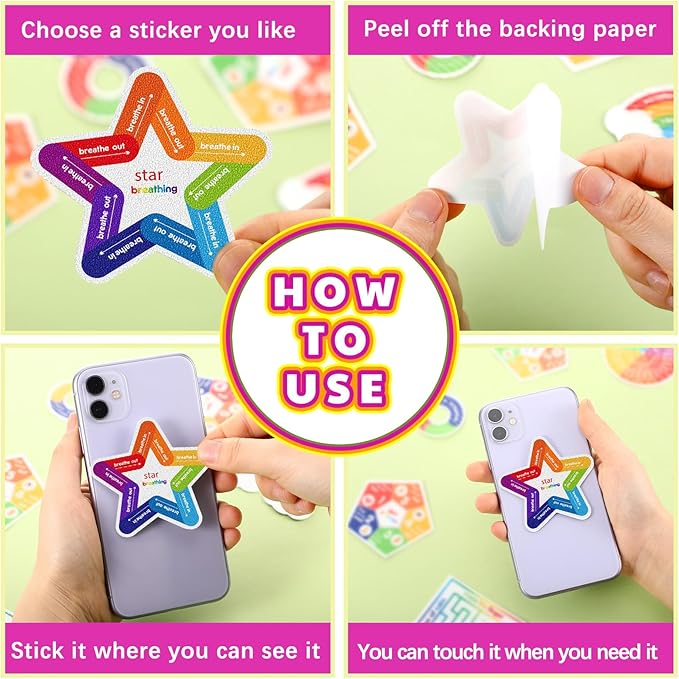 Libima 72 Pieces Anxiety Sensory Stickers Textured Stickers Fidget Mindfulness Sticker School Counselor Supplies Adult Sensory Items Anxiety Relief, 9 Styles(Bright Color)