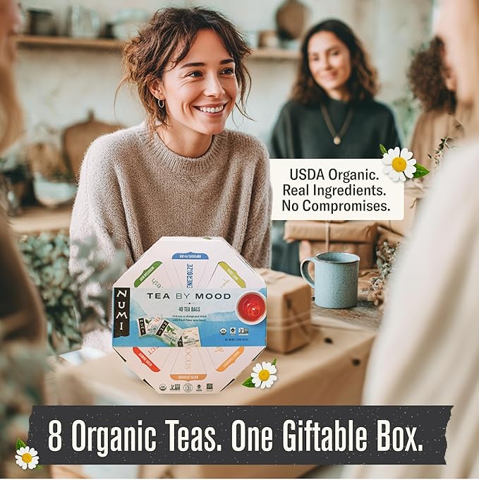 Numi Organic Tea By Mood Gift Set, 40 Tea Bag Assortment, Premium Organic Black, Pu-erh, Green, Maté, Rooibos & Herbal Teas