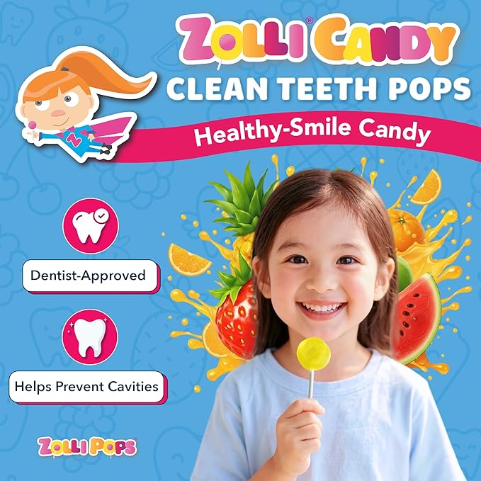 Zollipops Clean Teeth Pops Sugar Free Candy with Xylitol, Dye-Free Lollipops - Keto & Diabetic-Friendly, Dentist-Approved Treats for Kids ( Tropical Fruit 3.1 oz)