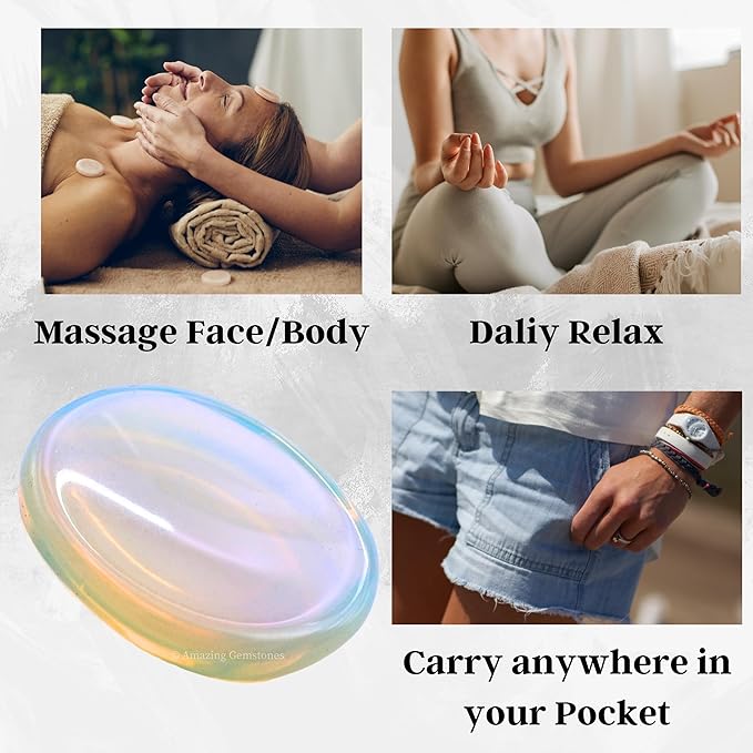 Amazing Gemstone Opalite Worry Stone Crystals and Healing Stones - Worry Stones for Stress Relief Gifts - Piedra Crystal Fidget for Meditation,Relaxation - Unique Stocking Stuffers and Birthday Gifts
