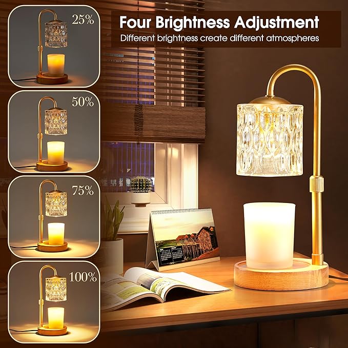 Briever Dimmable Candle Warmer Lamp with Timer, Height Adjustable Electric Candle Wax Warmer, Christmas Birthday Gifts for Women Mom, House Warming Gifts New Home Room Decor, Solid Wood Base