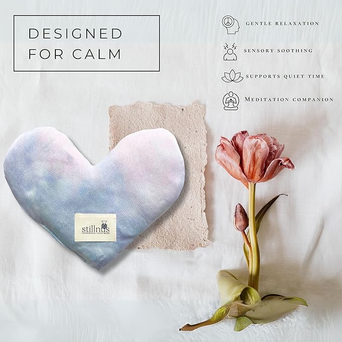 Weighted Heart Eye Pillow – Hand-Dyed in Sky Tones with Organic Lavender & Flaxseed – Relaxation Gift for Women, Meditation Tool, Mindful Rest, Cooling Eye Mask, Wellness Self-Care Kit