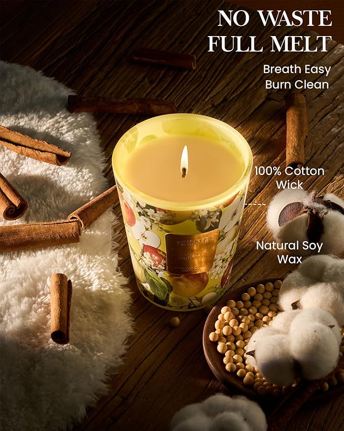 M&SENSE Apple Crumble Scented Natural Soy Wax Candle, 14.1oz 60 Hours Long Lasting Slow Burning Candles for Home Decor, Aromatherapy Candle for Stress Relief