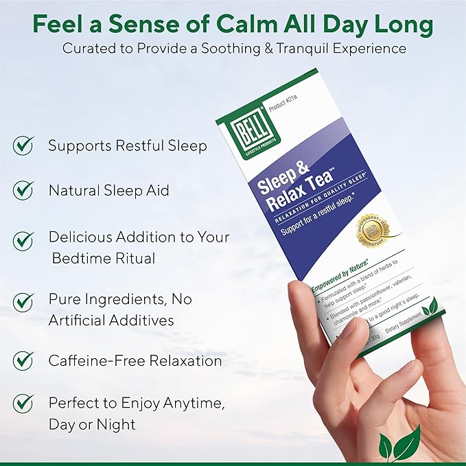 Bell Lifestyle Sleep & Relax Herbal Tea - Night Time Blend with Chamomile, Passionflower, Linden, Valerian, 100% Natural, Vegan, Caffeine-Free - 20 Tea Bags