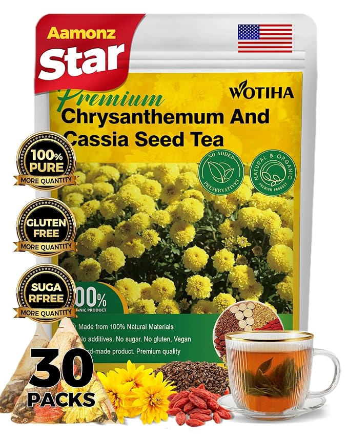 WOTIHA Chrysanthemum cassia seed tea 150g,30 Herbal Teabags, burdock root tea | Honeysuckle | Goji berry | Osmanthus flower | Combination Herbal Tea