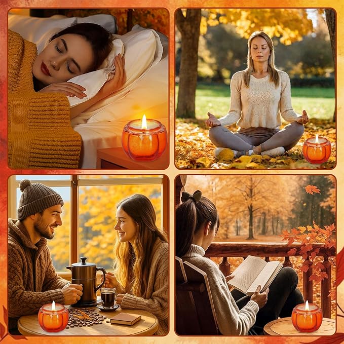 Lanpn Fall Scented Candle Gift Set 2 Pack, 22oz Pumpkin Glass Jar Candles Soy Wax, Thanksgiving Aromatherapy Candle, Autumn Fragrance Table Decor, Orange Votive Candles Holder Tabletop Centerpiece