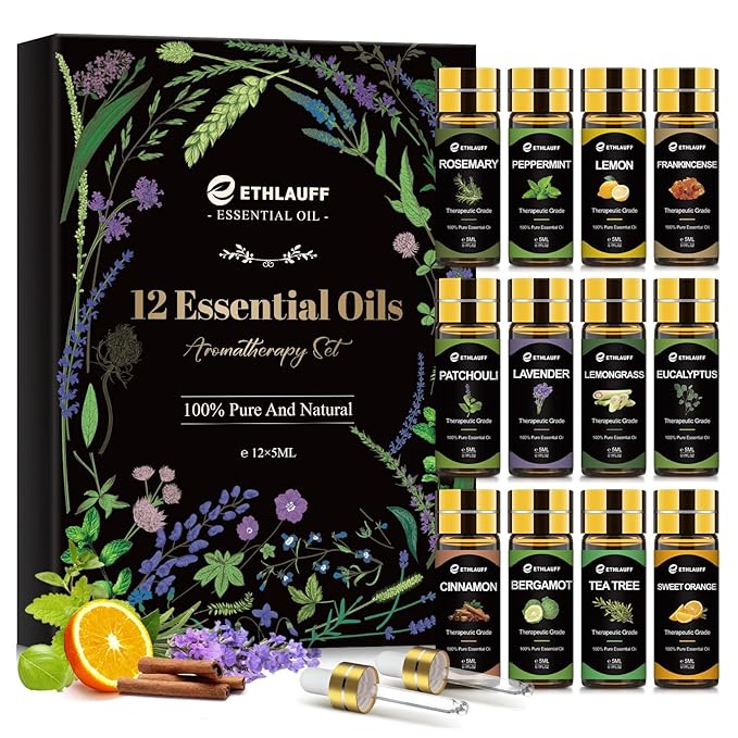 Top 12 Essential Oils Set, Pure Essential Oil for Diffuser, Humidifiers, Skin Care, Massage, Fragrance Oil Scent for DIY Candle and Soap Making, Gift for Friend