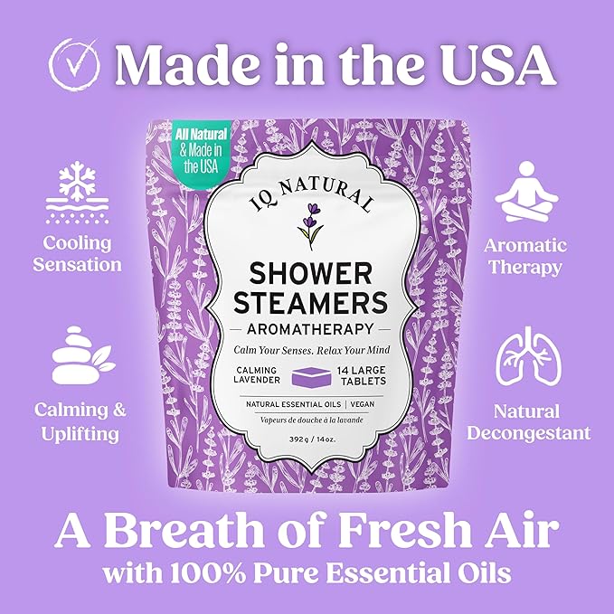 Lavender Shower Steamers Aromatherapy for Women- USA Made - Shower Bombs Aromatherapy for Women, Vapor Shower Tablets, Menthol Shower Scent Steamers Cold and Flu, Organic Shower Steamer