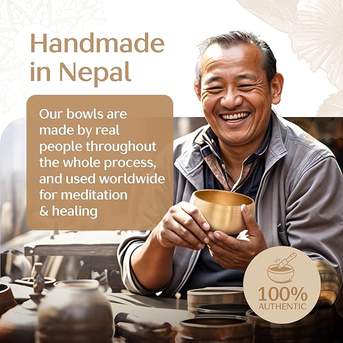 Tibetan Singing Bowl Set with Case – Authentic Plain Design – Complete Meditation Bowl Kit with Cushion, Mallet, Box & Guide – Perfect Tibetan Bell for Yoga, Relaxation, & Sound Healing