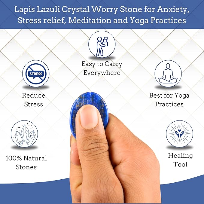 Lapis Lazuli Worry Stones – Crystal Thumb Worry Stone for Anguish, Stress – Relaxing and Soothing Balance Stones for Meditation, Stress Relief – Healing Stones and Crystals for Men and Women