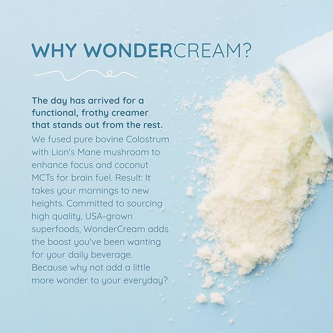 WonderCow Bovine Colostrum Superfood Creamer Supplement Powder w/Organic Lions Mane Mushroom & Coconut Milk Powder MCTs | Functional Sugar Free Keto Coffee, Smoothie & Drink Mix Unsweetened