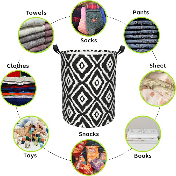 Laundry Basket Black Diamond Laundry Basket Oxford Cloth Laundry Hamper Large Storage Baskets Toy Organizer Tote Bag For Bedroom Clothes Bathroom 17.3(H) x16.5(D) Inch