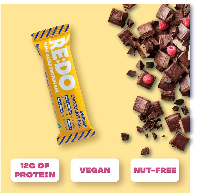 Re:Do Plant-Based Swedish Chocolate Ball Protein Bars (9 Bars) 12g Vegan Protein, Dairy & Nut Free, No Palm Oil