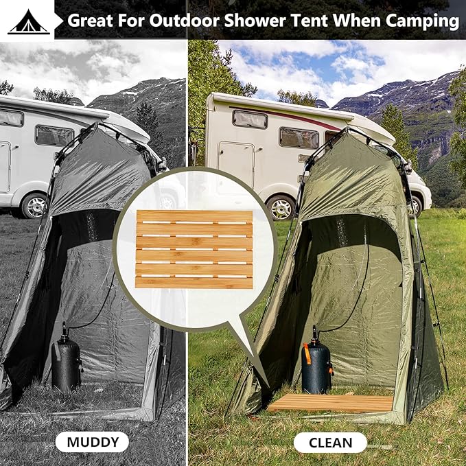 Domax Bamboo Bath Mat - Non Slip Waterproof Wooden Shower Floor Mat for Bathroom, Sauna, Spa, Outdoor Use (Natural, 21.26 x 14.17 x 1.3 Inch)