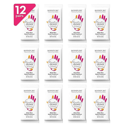 Bodipure All-In-1 Moisturizing Hand Mask, Keratin & Vitamin E Hand Mask for Dry Cracked Hands, Natural Moisturizing Gloves Formula, Strengthen Nails & Repair Hands 12 Pairs