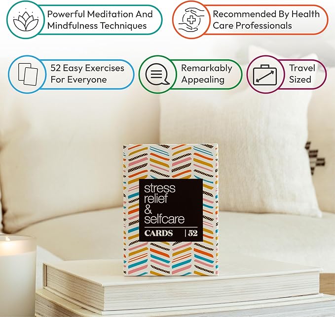 Allura & Arcia 52 Stress Less & Self Care Cards - Mindfulness & Meditation Exercises - Anxiety Relief & Relaxation