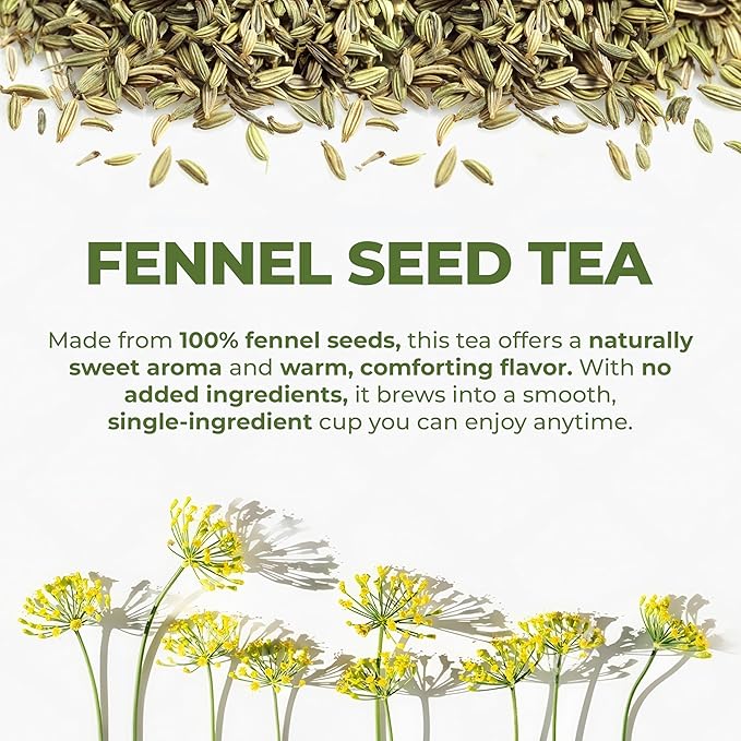 LeafLea 80 Premium Fennel Tea Bags, Pure Dried Fennel Seed Tea, Daily Ease & Balance, Naturally Sweet Taste, Caffeine-Free, Sugar-Free, Non-GMO, Vegan, Individually Wrapped