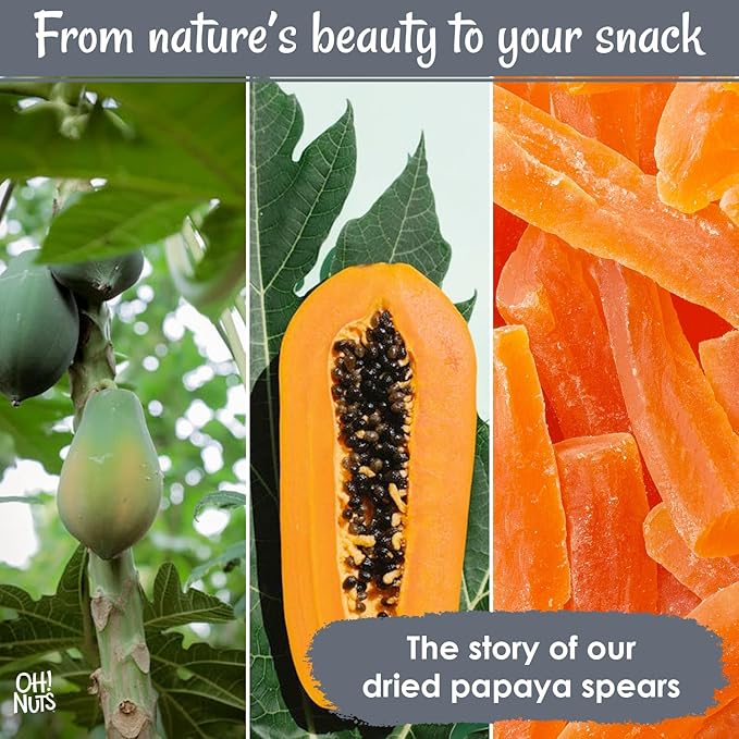 Oh! Nuts Dried Papaya Spears - 2 lb - Dried Fruit Spears - Less Sugar Added - Dehydrated Fruit Bites - Packed in New York Zip-Seal Bag for Exceptional Freshness