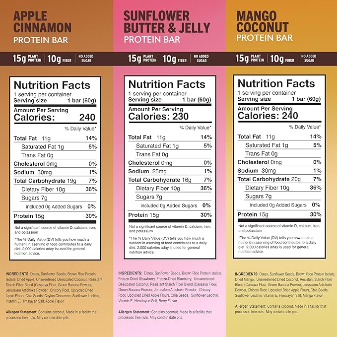 Amrita Nut Free 6 Flavor Variety Pack Vegan Protein Bars (12 CT) | 11g to 12g Plant-Based Protein Bar | Peanut Free, Gluten Free, and Dairy Free | Low Sugar, High Fiber, Healthy School-Safe Snacks