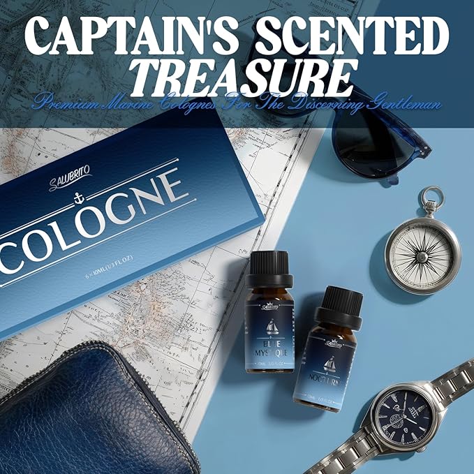 SALUBRITO Cologne Fragrance Oils, Premium Essential Oil Set for Diffuser, Soap, Candle Making Scents, Amber Oud, Midnight Musk, Blue Mystique, Sweet Tobacco, Nocturne, Cologne