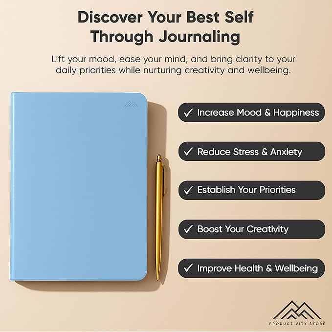 PRODUCTIVITY STORE Best Daily Journal for Men & Women - Gratitude Journal, Manifestation Journal & Guided Journal with Prompts for Personal Growth (A5, Blue)