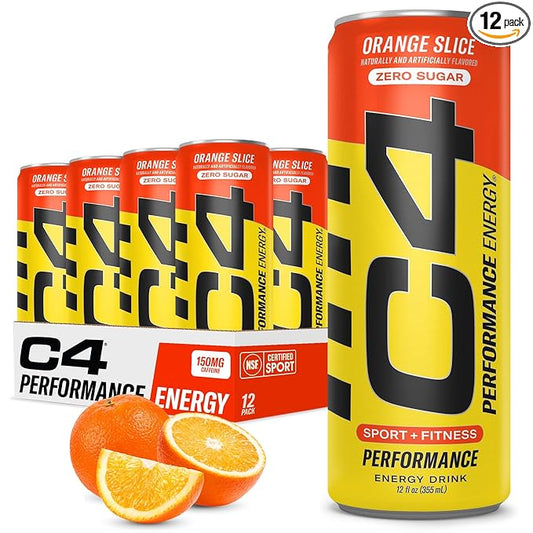 C4 Original Sugar Free Energy Drink | Orange Slice | Pre Workout Performance Drink with No Artificial Colors or Dyes,12 Fl Oz (Pack of 12)