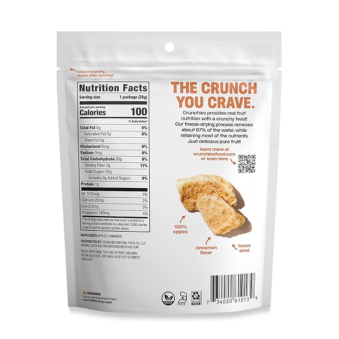 Crunchies Freeze-Dried Fruits, 100% All Natural Crispy Fruit, Non GMO and Kosher, Resealable Freeze Dried Fruit Snack Packs, Pack of 6 (Cinnamon Apple)