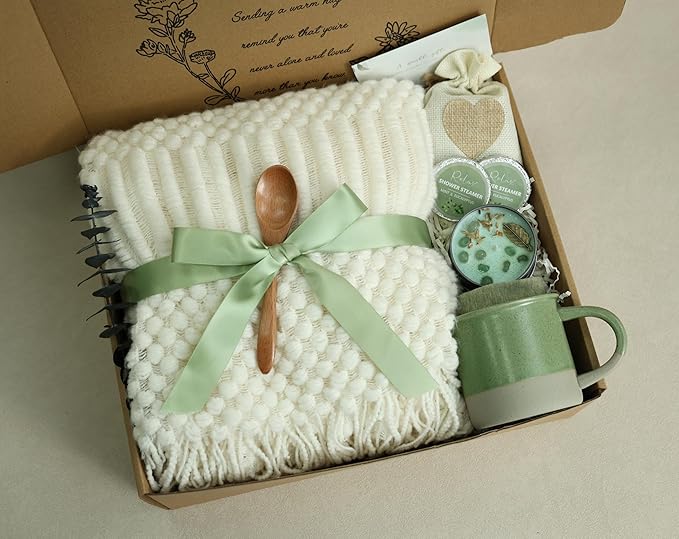 Thinking of You Gift Baskets for Women -Brithday/Thank You Gifts/Self Care Package,After Surgery, Sympathy Gifts, Get Well Soon Gift/Grief/Bereavement/Miscarriage Gifts(Matcha Green)