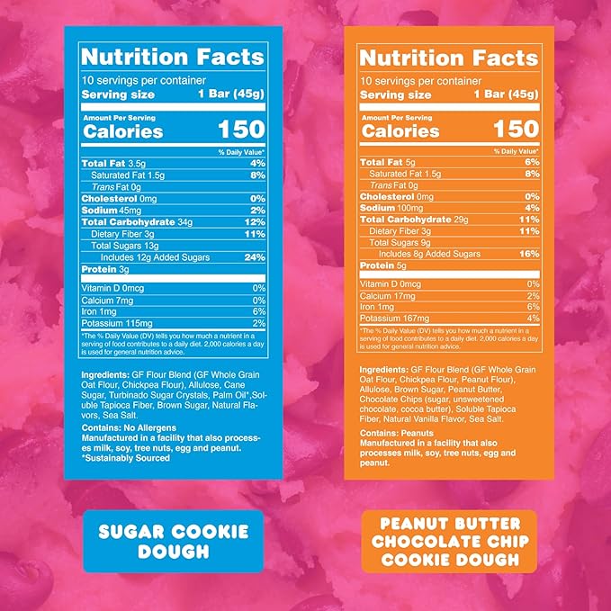 Whoa Dough Edible Cookie Dough Bars- Certified Non-GMO, Kosher and Gluten Free Bars - Healthy Snack Foods - Plant Based Snacks - Real Ingredients - Variety Pack (5 Bars)